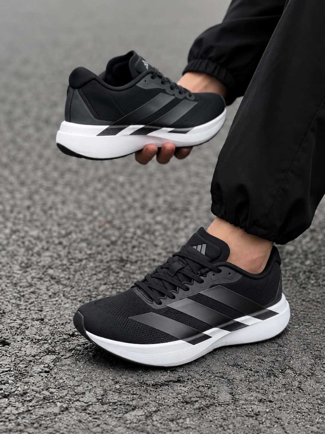 Black White Adidas running shoes