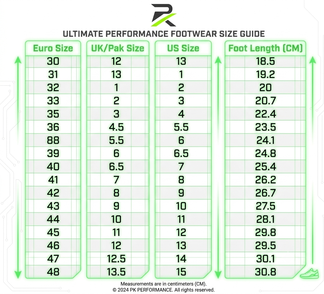PRIME KICK SIZE CHART
