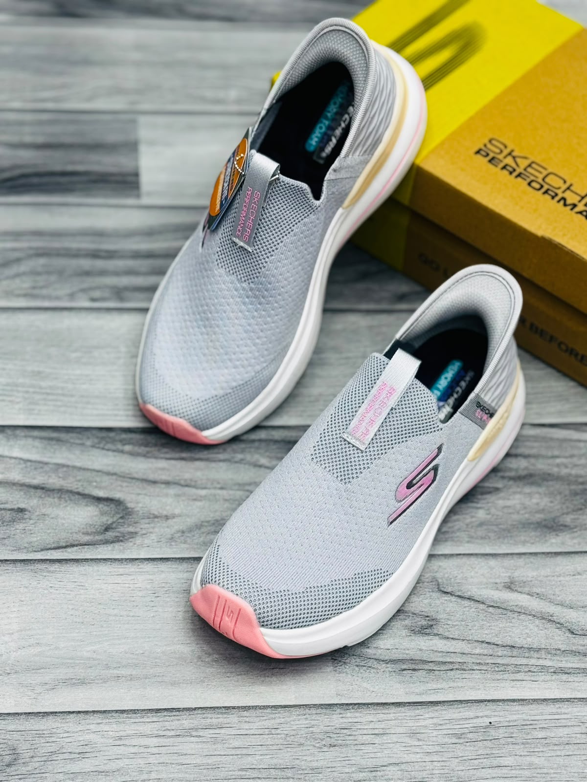 Skechers Hyper Burst Women's Slip-On Sneakers | Gray and Pink
