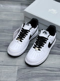 Nike Air Force 1 White Black men’s sneakers with black laces and outsole
