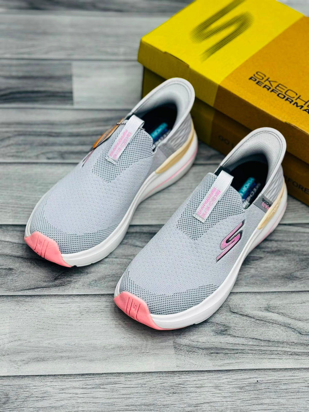 Skechers Hyper Burst Women's Slip-On Sneakers | Gray and Pink