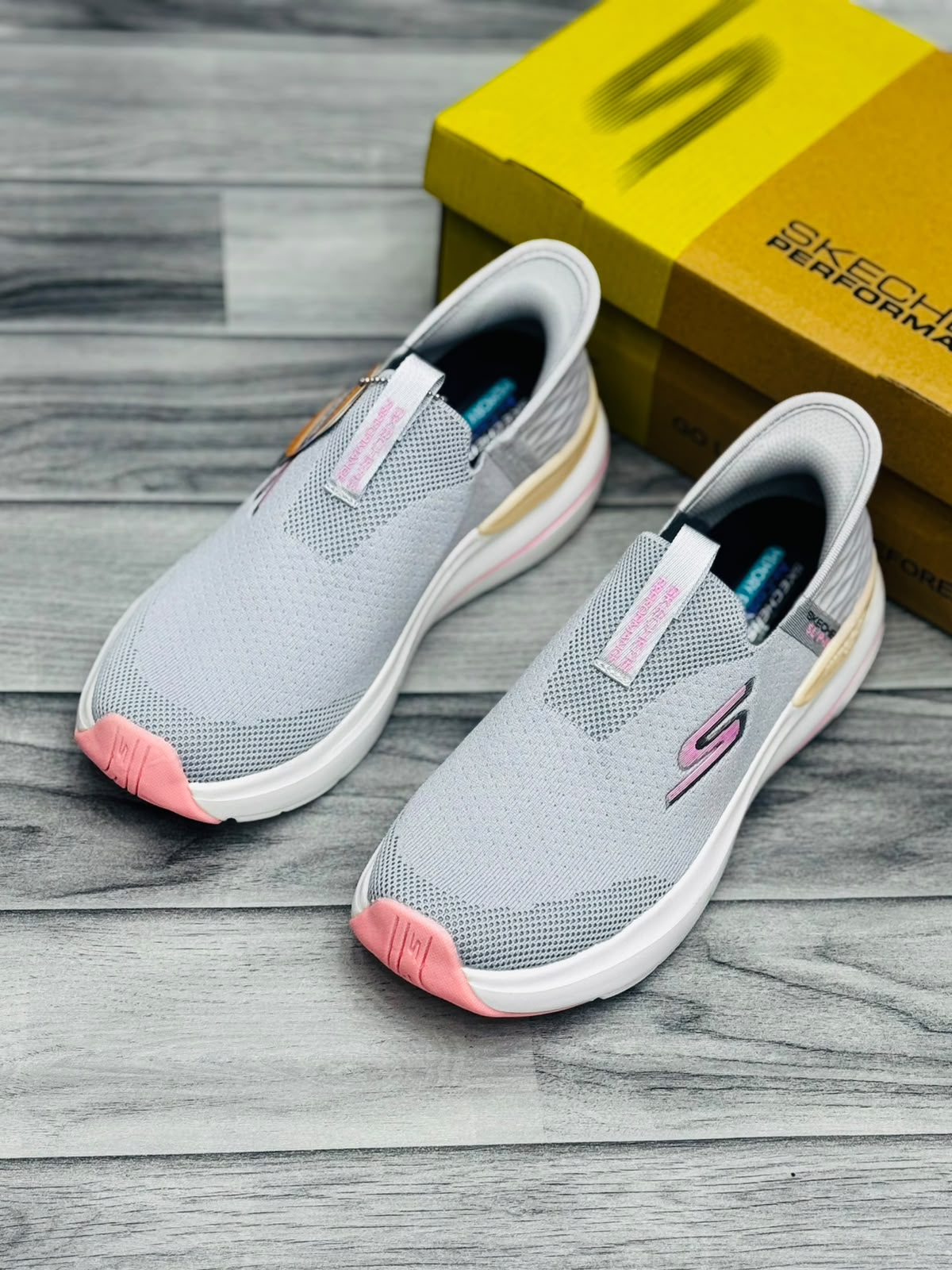 Skechers Hyper Burst Women's Slip-On Sneakers | Gray and Pink
