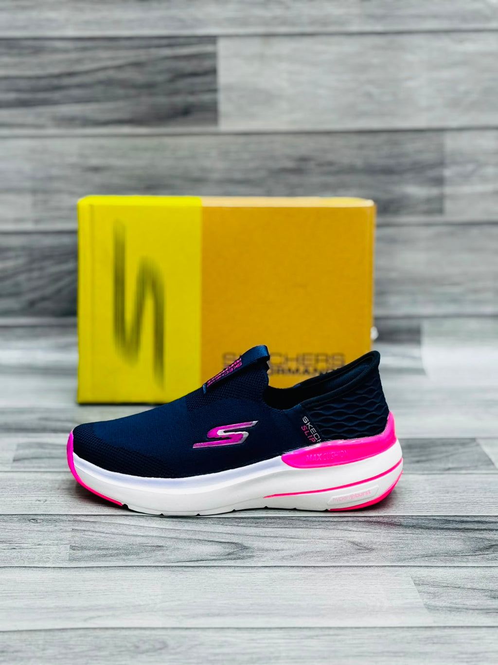 Skechers Hyper Burst Women's Slip-On Sneakers | Navy Blue and Hot Pink