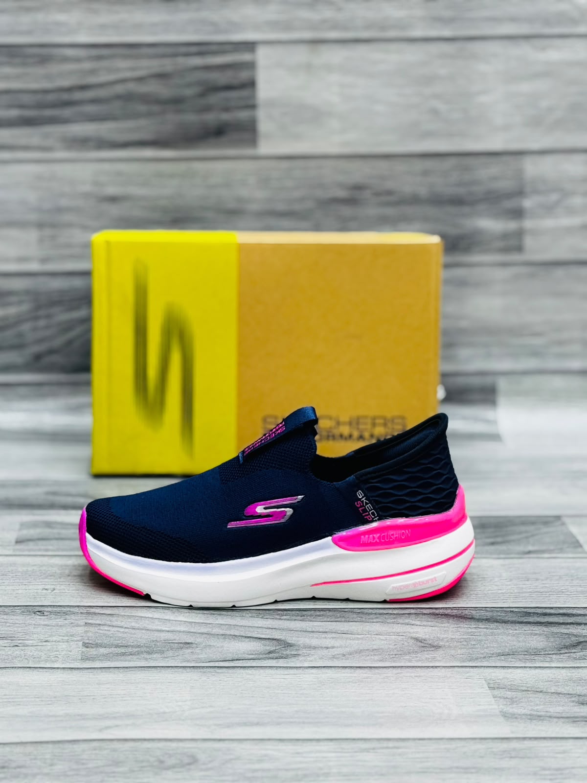 Skechers Hyper Burst Women's Slip-On Sneakers | Navy Blue and Hot Pink