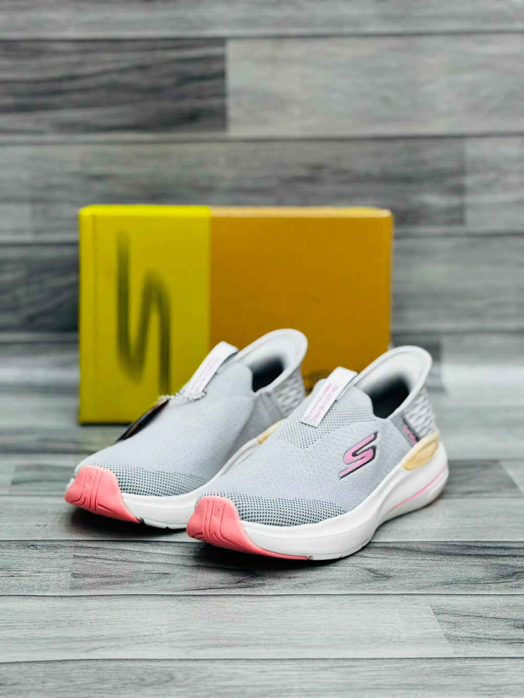 Skechers Hyper Burst Women's Slip-On Sneakers | Gray and Pink