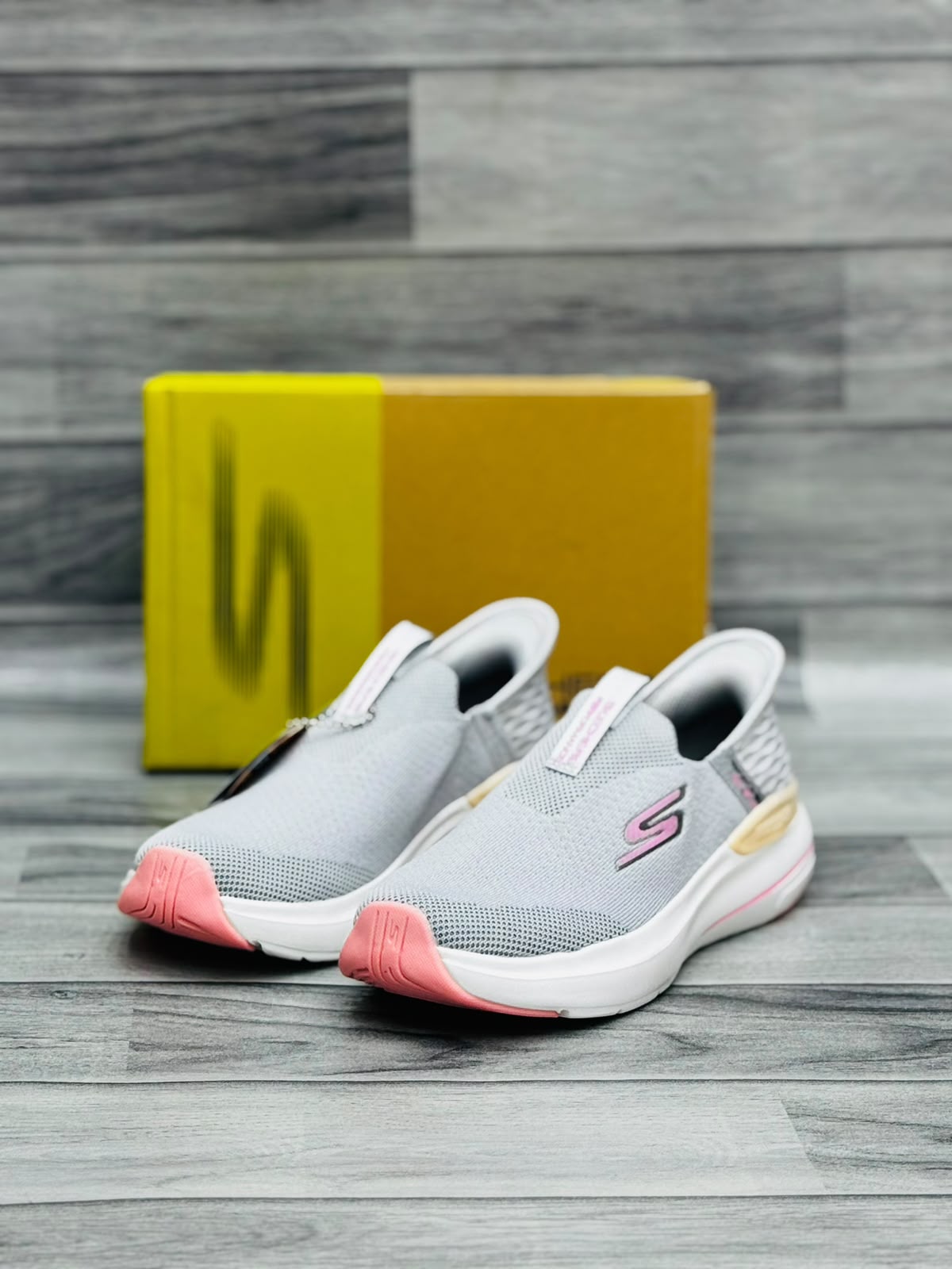 Skechers Hyper Burst Women's Slip-On Sneakers | Gray and Pink