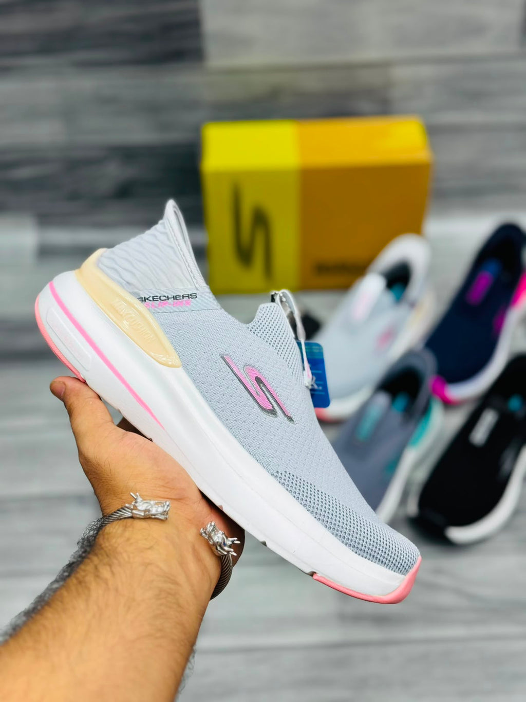 Skechers Hyper Burst Women's Slip-On Sneakers | Gray and Pink
