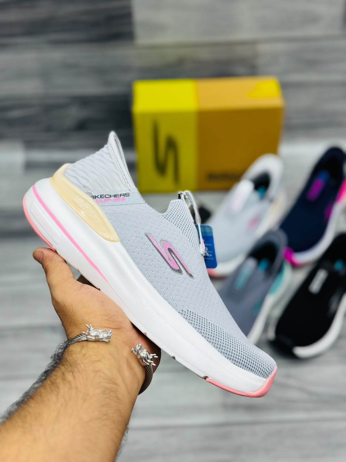 Skechers Hyper Burst Women's Slip-On Sneakers | Gray and Pink