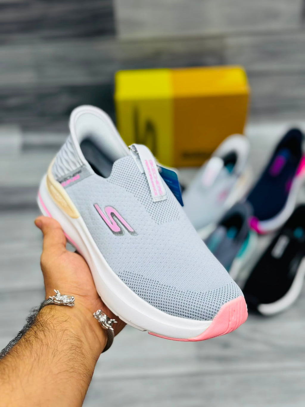 Skechers Hyper Burst Women's Slip-On Sneakers | Gray and Pink