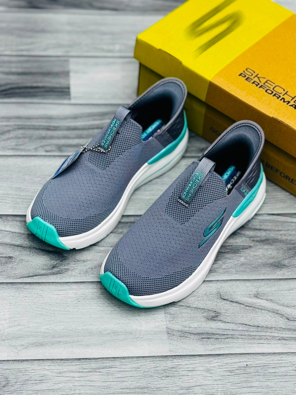 Skechers Hyper Burst Women's Slip-On Sneakers | Dark Gray & Teal
