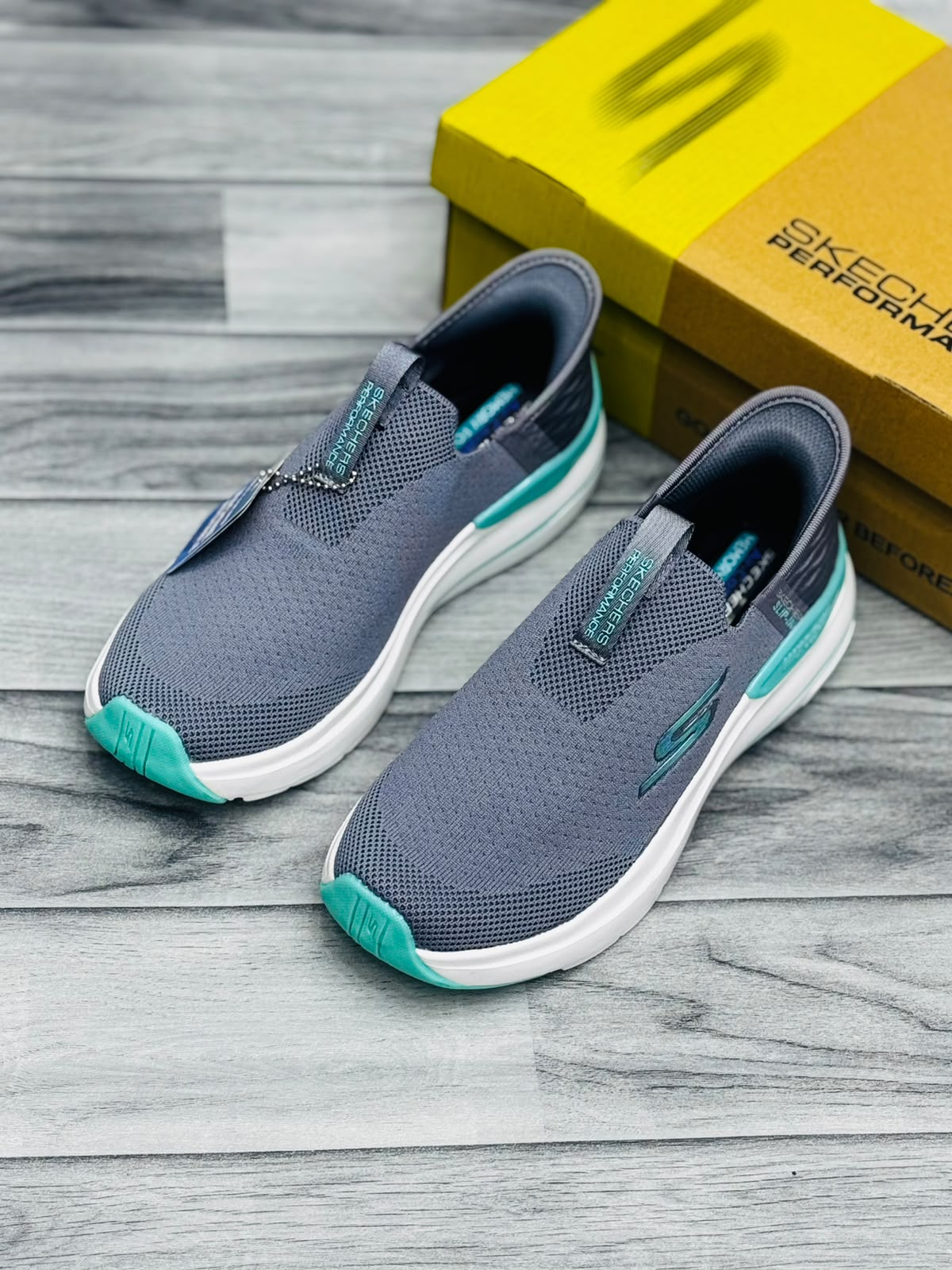 Skechers Hyper Burst Women's Slip-On Sneakers | Dark Gray & Teal