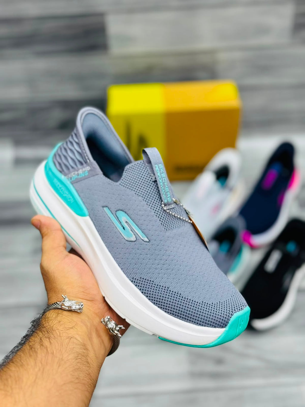 Skechers Hyper Burst Women's Slip-On Sneakers | Dark Gray & Teal
