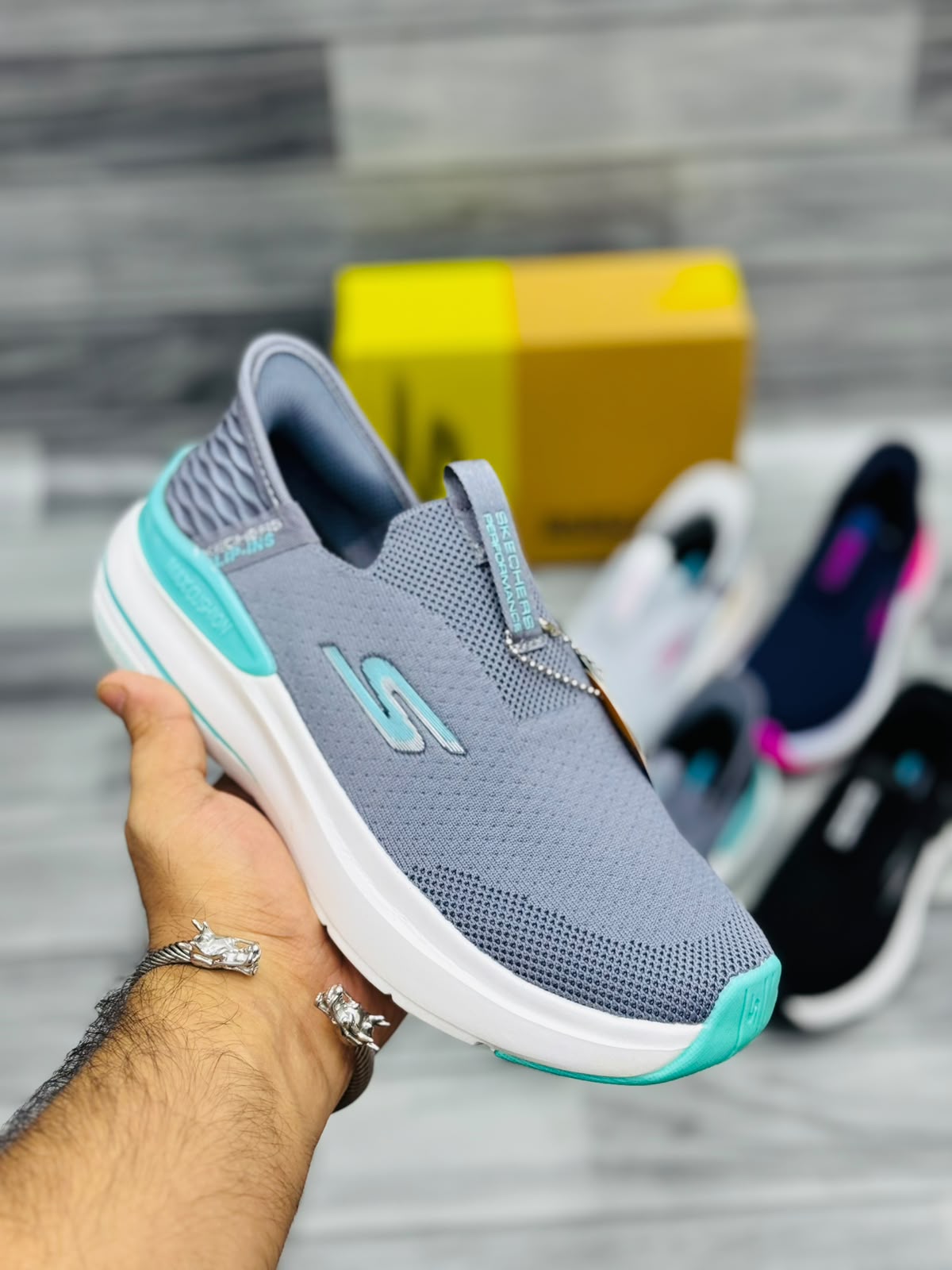Skechers Hyper Burst Women's Slip-On Sneakers | Dark Gray & Teal