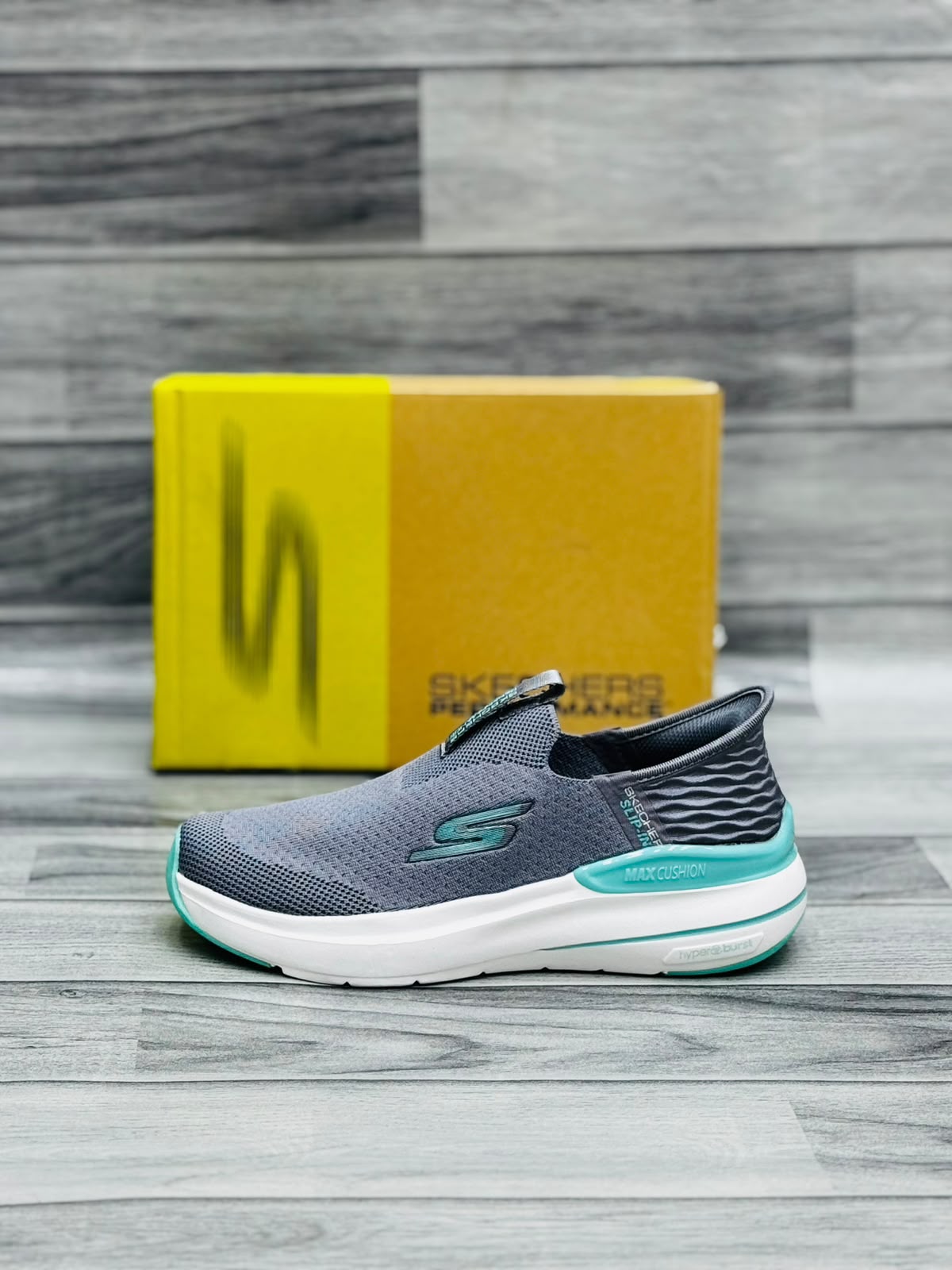 Skechers Hyper Burst Women's Slip-On Sneakers | Dark Gray & Teal