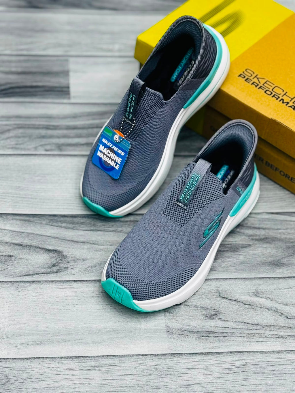 Skechers Hyper Burst Women's Slip-On Sneakers | Dark Gray & Teal